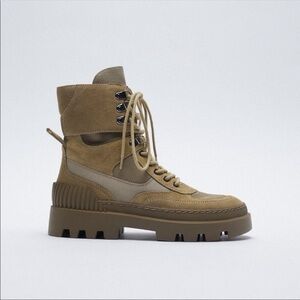 Zara Lace Up Split Leather Low Heel Boot